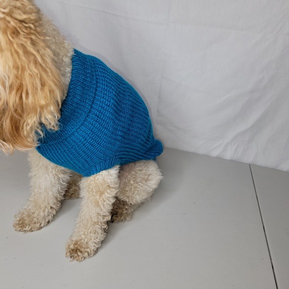 14" Teal Blue Knitted Turtleneck Dog Sweater - Picture 3 of 6